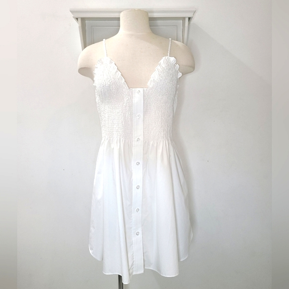 Alexander Wang White 100% Cotton Plunging Spaghetti Strap Sundress Sz L - Picture 2 of 13